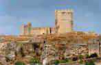 La muralla oeste está visiblemente deteriorada y descostrada. Es urgente realizar obras de consolidación de la misma. El centro superior de la foto lo ocupa el alcázar. (C. Calvo Aguilar.)